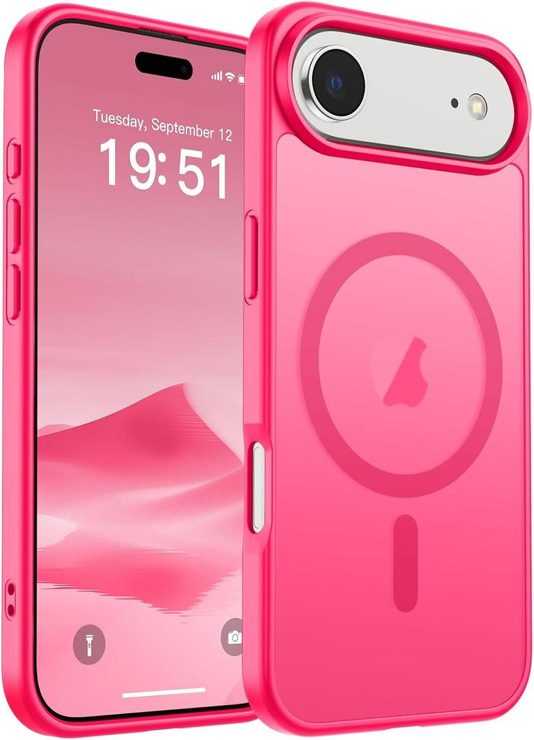 SUPFINE Magnetic for iPhone Air Case (Compatible with MagSafe)(Military Grade Drop Protection) Slim Translucent Matte Shockproof with Anti-Fingerprint Phone Cover for 17 Air,Hot Pink