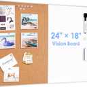 ARCOBIS Cork Board White Board Combo, 24 x 18 Inch Bulletin Board, Magnetic Dry Erase Board & Corkboard for Wall, Vision Board for Home, Office, School, Silver Frame