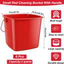 6 Pcs 3 Quart Small Bucket Square Detergent Sanitation Bucket Plastic Small Cleaning Pail with Handles Stackable Utility for Home, Office, Kitchen, School, Commercial Use, Food Service（Red）