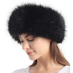 sy soul young Faux Fur Headband with Elastic for Women's Winter Earwarmer Earmuff (Black)