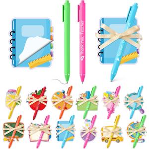 24 Sets Teacher Sticky Notes and Pens Set Teacher Appreciation Gifts Bulk Pencil Book Blackboard Apple Bouquet Shaped Self Sticky Notepads Ballpoint Pens for Teacher Gift School Supplies