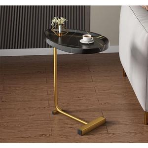 WANLIAN Small Side Table,23inch C Shaped End Table for Sofa and Bed, TV Tray Table with Metal Frame for Couch, Living Room, Bedroom (Black+Gold)