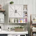 abches Bathroom Wall Cabinet, Farmhouse Medicine Cabinet, Black Wooden Vintage Storage Cabinet Wall Mounted with Double Sliding Barn Door, Cabinet measures 31.5"W x 30.7"H x 7.76"D