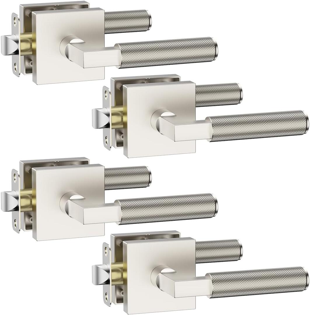 Asidrama 4 Pack Brushed Nickel Passage Door Handles, Door Lever with Door Knobs Indoor for Bedroom or Bathroom, Heavy Duty Door Handles Interior with Locks for Left Right Sided Doors