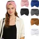 Headbands for Women, 6 Pack, Non-Slip Wide Elastic Thick Hair Bands, Soft Cotton Twist Knotted, Sports Sweat Accessories for Spa Workout Running Gym