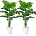SAJANDAS Set of 2 Artificial Monstera Deliciosa Plants in Pots, Fake Tropical Palm Tree with Greenery Leaves Stems, 28 Inch Artificial Cheese Plant for Home Bathroom, Office, Windowsill Decor