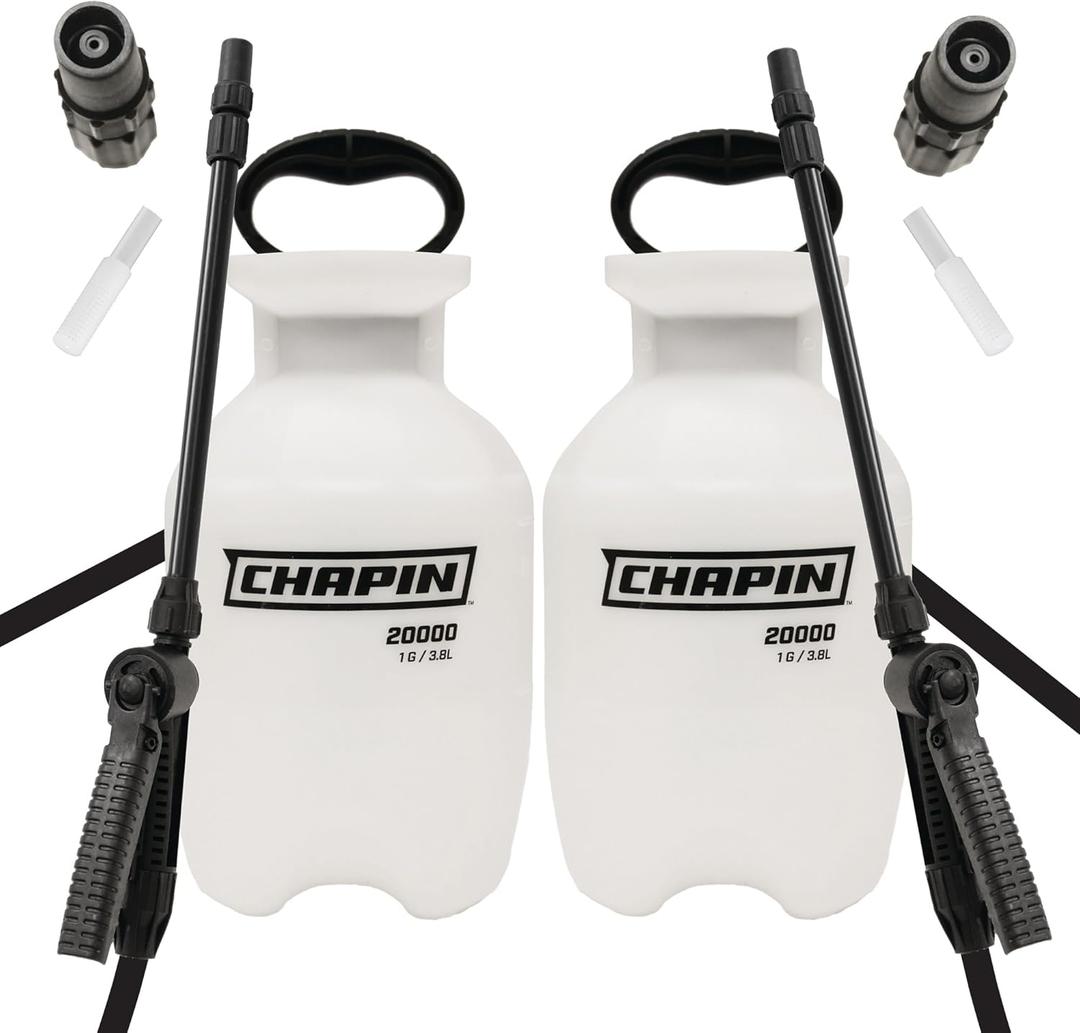 Chapin 22000 Made in USA Value Pack of 2 Units, 1 Gallon Lawn and Garden Pump Pressured Sprayer, for Spraying Plants, Garden Watering, Lawns, Weeds and Pests, Translucent White (1 Gallon Sprayer - 2 Pack)