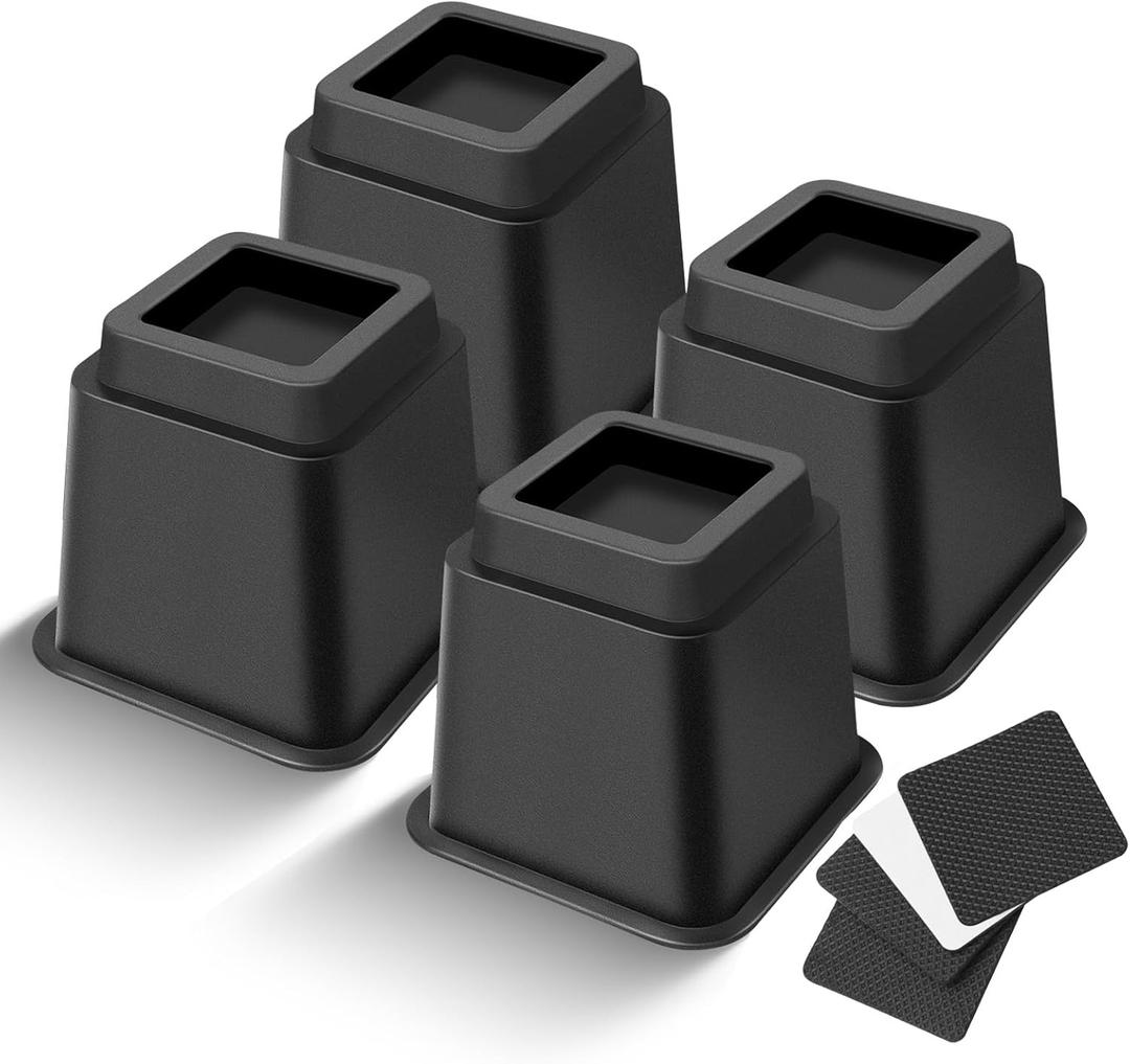 Bed Riser/Furniture Lift Bed/Bed risers/Furniture Lifter/Table risers/Frame Risers Create Under Bed Storage Heavy Duty for Furniture Height Adjustment (Black 4 Pack, 3 Inch)