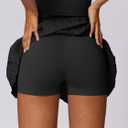 Women 2 Piece Tennis Dress High Waisted Pleated Skirt Sets Seamless Golf Outfits Sleeveless Racerback Padded Crop Top (Black)