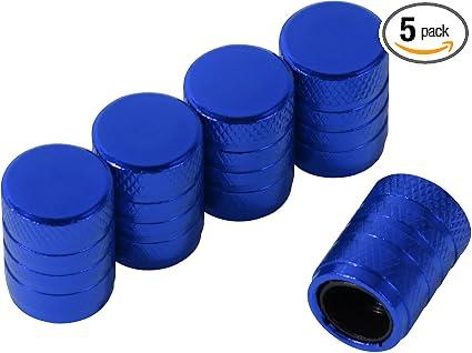 ST Shengtuo Blue Anodized Aluminum Tire Valve Stem Caps with Plastic Inner Sleeve, Corrosion Resistant. Universal Valve Caps for Cars, Trucks, Motorcycles, Pack of 5