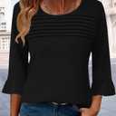 Women's 3/4 Length Sleeve Shirt Ladies Tops and Blouses Round Neck Casual Shirts Dressy Blouses Plus Size Summer Tshirts (Black, M)