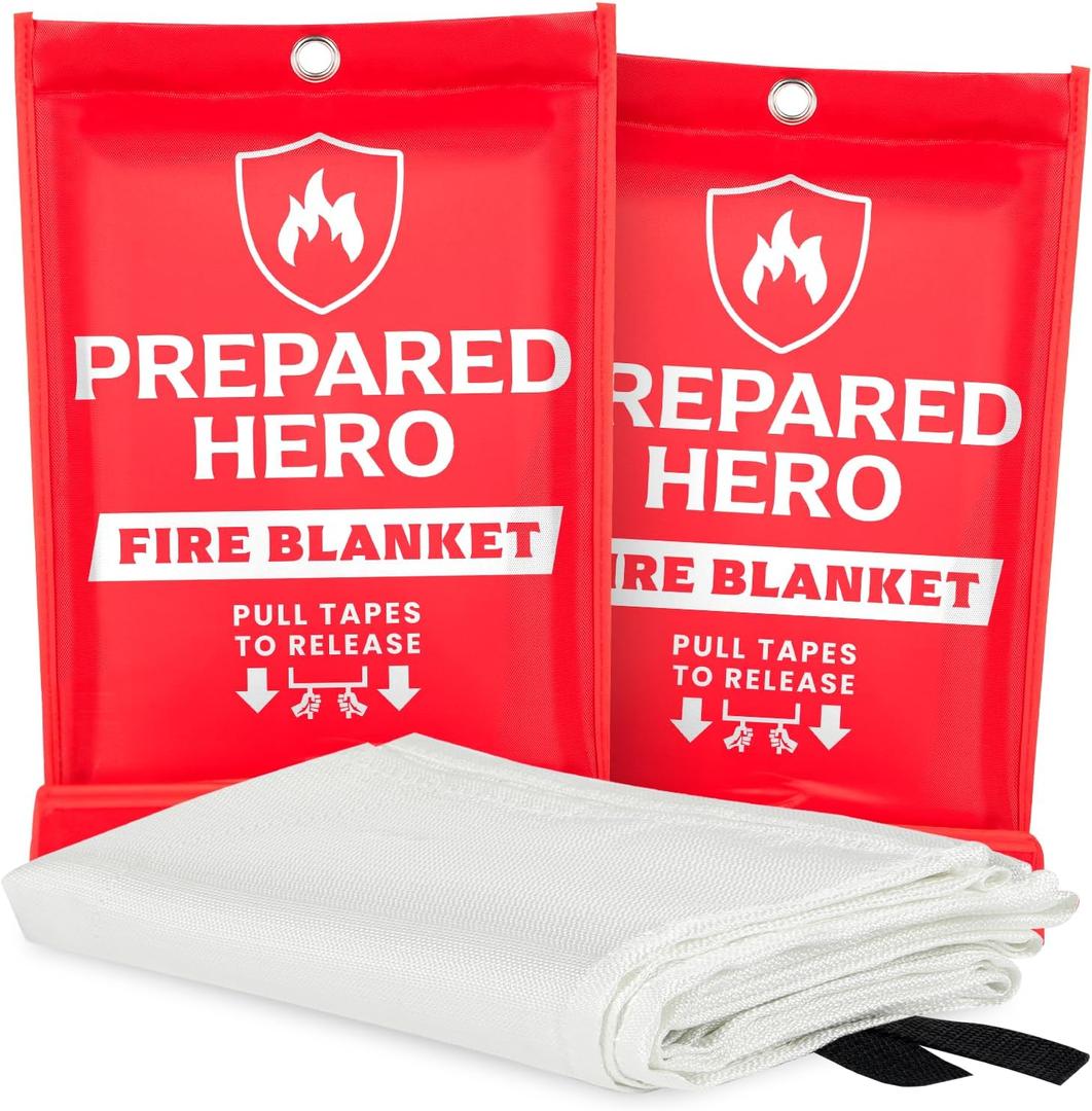 Prepared Hero Emergency Fire Blanket - 2 Pack - Fire Suppression for Kitchen, 40 x 40 Fiberglass Fire Blanket for Home