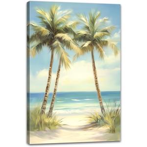 2 x Tropical Beach Canvas Wall Art Palm Tree Pictures Wall Decor Ocean Landscape Painting Prints for Living Room Bedroom Bathroom Decor Framed(Tree-3,16L x 24W)