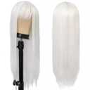 White Wig with Bangs, Long Straight White Wig for Women, 27 Inch Heat Resistant Synthetic Womens Hair Wigs for Cosplay Party Halloween