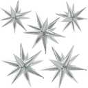 60Pcs Silver Star Balloons Birthday Decorations Explosion Mylar Balloons 12 Spike Balloon Large Foil Prom Balloon for Wedding Anniversary Christmas New Year Eve Party Backdrops Supplies, 27.5 inches