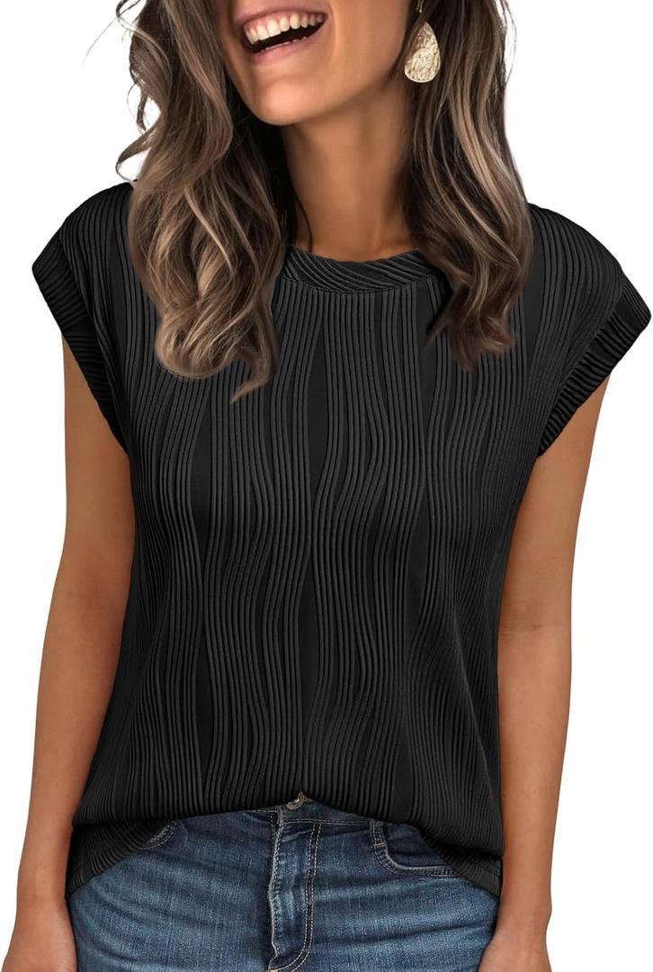 LILLUSORY Dressy Casual Blouses for Women 2026 Summer Tops Trendy Cap Short Sleeve T Shirts Cute Work Clothes (M)