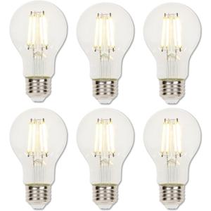 Westinghouse 5258020 6.5 Watt (60 Watt Equivalent) A19 Dimmable Clear Filament LED Light Bulb, Medium Base, 6 Pack