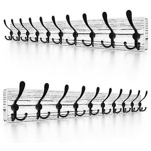 Large Coat Rack Wall Mount – 38.6" Rustic Solid Pine Wood Rack with 10 Heavy Duty Triple Hooks – Coat Hanger Wall Mounted Entryway Organizer for Coats, Towels, Hats – 50lbs Load Capacity - 2 Pack