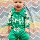 Baby Girl Romper Outfit Newborn Ruffle Button One-Piece Jumpsuit Playsuit With Headband (Green)