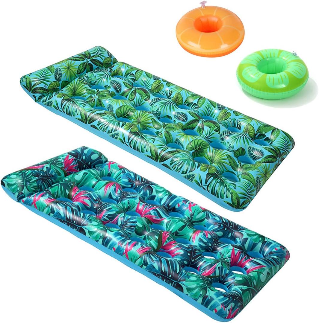 Inflatable Pool Floating Chair,Inflatable Pool Floating Raft,Adult Pool Floating Raft,Floating Pool Lounger,Silhouette Lounger with Headrest,Beach Pool Float for Pool,Summer Party Float, (Green+Blue)