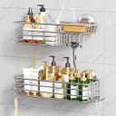 TAILI Shower Caddy Suction Cup 2 Pack with Hooks and Soap Holder, Heavy Duty Shower Organizer for Bathroom, No Drilling Silver Bathroom Suction Shelves