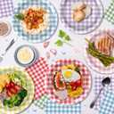 OXYLIPO 48 Pcs Gingham Dessert Paper Plates Set -7 Inch 6 Color Disposable Checkered Tableware | Pastel Round Small Plates for Picnic Wedding Birthday Baby Shower Camping Party Supplies