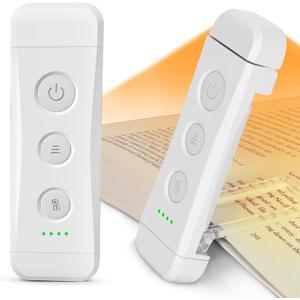 Glocusent USB Rechargeable Book Light for Reading in Bed, Portable Clip-on LED Reading Light, 3 Amber Colors & 5 Brightness Dimmable, Compact & Long Lasting, Perfect for Book Lovers (White-Pro Max)