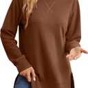 Womens Sweatshirt Crewneck Long Sleeve Casual Shirts Side Split Tops Fall Fashion Pullover Sweatshirts, M