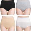 wirarpa Women's Cotton Underwear High Waisted Ladies Panties Full Coverage Briefs 4 Pack (Large)