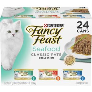 Purina Fancy Feast Seafood Classic Pate Collection Grain Free Wet Cat Food Variety Pack - (Pack of 24) 3 oz. Cans, Best By: NOV/2027