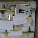 Brushed Gold Double Front Door Lock Set, Keyed Entry Front Door Handleset with Dummy, Square Heavy Duty Door Lever and Single Cylinder Deadbolt Combo, Satin Brass