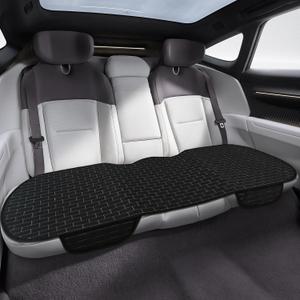 Linen Back Car Seat Cover, Rear Seat Pad, Anti-Slip Long Bottom Rear Seat Cover Protector with Storage Pockets, Breathable Comfortable Rear Cushion Cover Universal for Car (Black silver, Back)