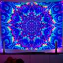Blacklight Colorful Mandala Tapestry 90"x70" Kaleidoscopic Trippy Room Decor Black Light Poster Bohemian Wall Decor for Bedroom Backdrop Decor