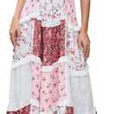 ABYOVRT Women Floral Maxi Dress Spaghetti Straps V Neck Patchwork Flowy Boho Sundress Tiered Long Dresses, Medium