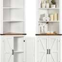 TEENFON Farmhouse Corner Cabinet, 70" H Tall Corner Hutch with 5 Shelves & 2 Barn Doors, Bathroom Cabinet with Adjustable Shelf, for Living Room, Kitchen, Bathroom, White