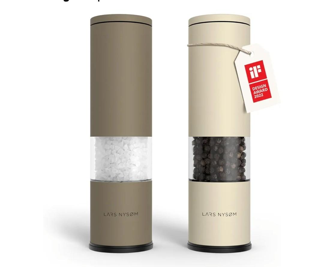 LARS NYSØM Salt and Pepper Grinder Set Manual, Stainless Steel Salt and Pepper Mills with Adjustable Ceramic Grinder I Design Spice Shakers (Brown/Beige
