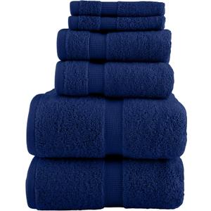 Lavish Home 6 Piece Towel Set - 550 GSM 100% Cotton Bathroom Accessories - 2 Bath Sheets, 2 Hand Towels, and 2 Wash Cloths - Soft and Absorbent Bathroom Set for Shower, Gym, Dorm, and Spa (Navy)