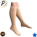 Presadee 30-40 mmHg Extra Firm Zipper Compression Leg Swelling Open Toe Socks (Nude, 1)