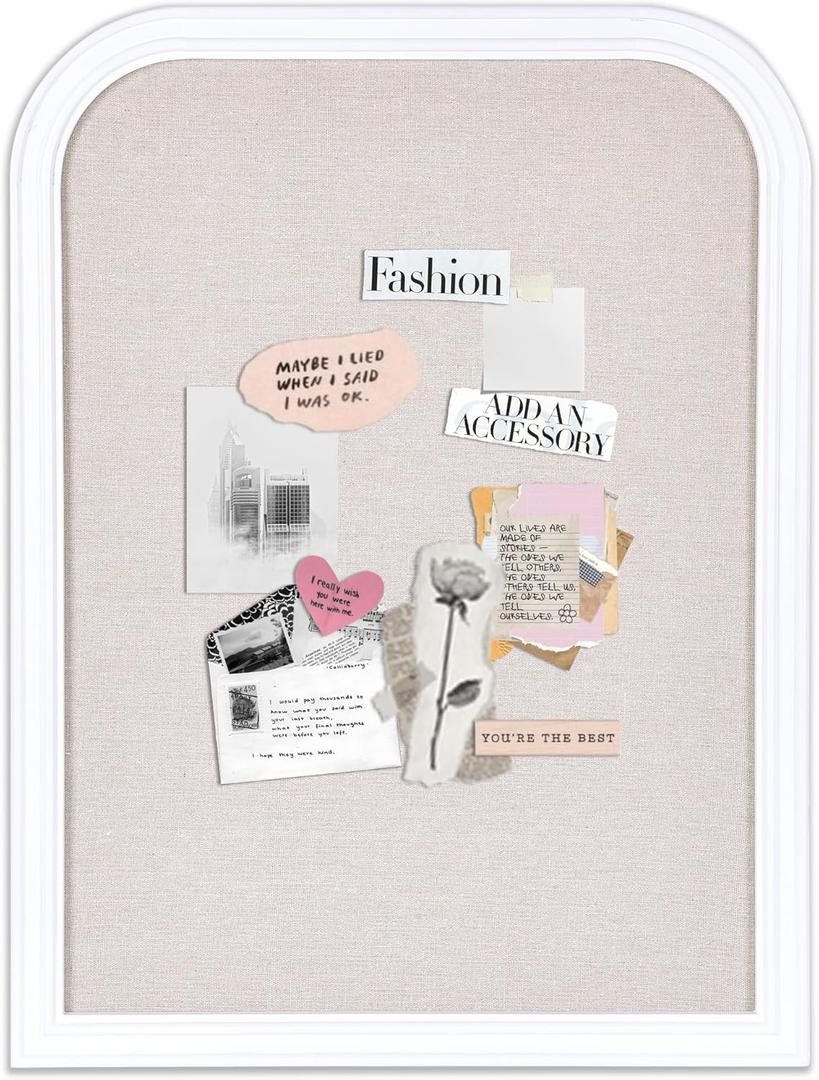 Bulletin Board with Linen, 23.6x17.7 inches Bulletin Board with White Wood Style Frame, Decorative Hanging Pin Board Vision Board Message Board for Office School Home Decor(2R&2S,L-4560,1p)