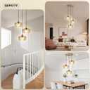 3 Light Cluster Light Pendant Light Fixture, Mid Century Modern Ceiling Light Adjustable 59" Gold Chandelier with Amber Glass Shades, Island Lights for Kitchen Farmhouse Living Room
