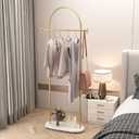 Gold Clothing Rack, Modern Clothes Rack with Shelf, Heavy Duty Freestanding Coat Rack, Metal Coat Hanger Stand with Hooks for Boutique Office