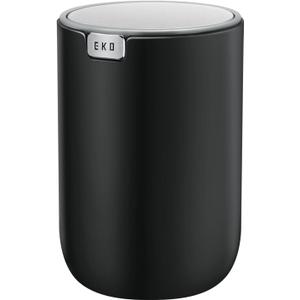 EKO Mini Desk Trash Can with Swing-Top Lid 0.4 Gallon Small Table Round Wastebasket for Office, Home, Car (Black) (1.5 Liters)
