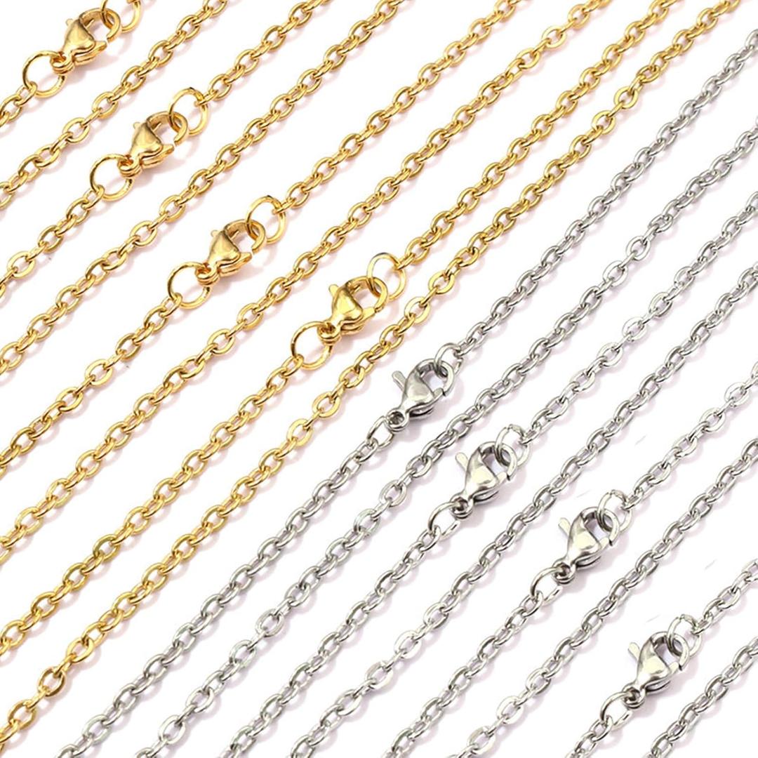 Bulk Necklace Chains for Jewelry Making - 30PCS Stainless Steel Link With Lobster Clasps DIY Links - 18 Inches 15 Pcs Gold & 15 Pcs Silver