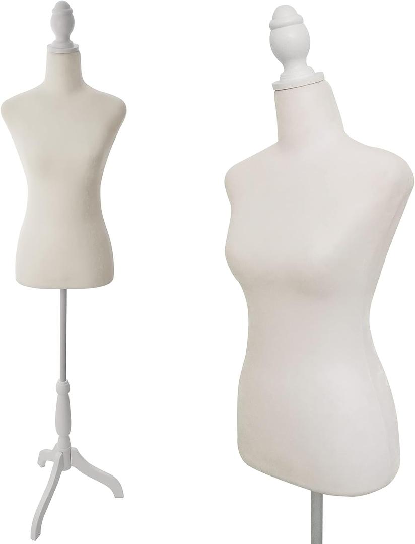 Female Dress Form Mannequin Torso Body with Adjustable Tripod Stand Dress Jewelry Display (Beige)