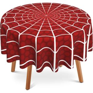 Spider Web Red Round Tablecloth 60 inch,Red Cobweb Circle Table Cover Stain Resistance Water Repellent Wrinkle-Free Table Cloth for Home Kitchen Dining Party Patio Indoor Outdoor