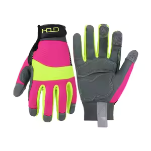 HANDLANDY Hi-vis Reflective Work Gloves, Anti Vibration Safety Gloves, Touch Screen, Orange Flexible Spandex Back SIZE M