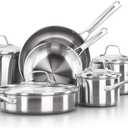 Calphalon Classic Stainless Steel Cookware Set, 10-Piece, Impact-Bonded Aluminum Base, Stay-Cool Handles, Oven Safe 450F, Silver