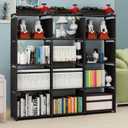 12 Cube Storage Organizer Book Shelves, DIY Open Stackable Bookshelf, Extra Large Plastic Bookcase Rack for Bedroom, Living Room, Home Office, Black