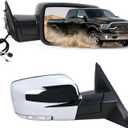 Right Passenger Side Door Mirror Compatible With 2013-2018 Ram 1500 2500 3500 With Power Folding Power Glass Heated Turn Signal Puddle Lights Chrome Replace#68096196AF(9+2Pins), R-11Pins