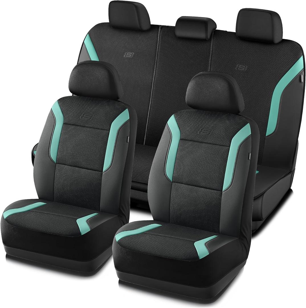Skechers Memory Foam Car Seat Covers, Air Cool Mesh Thick Seat Covers, Car Seat Protector Full Sets, Airbag Compatible, Automotive Comfort Protection for Most Cars,Vans,Trucks, SUVs,Green